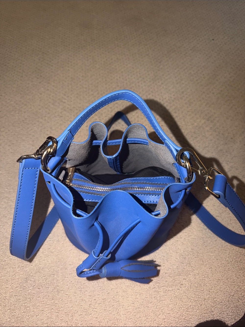 KC Jagger Blue Leather Drawstring Bucket Bag with Tassel - Picture 2 of 2